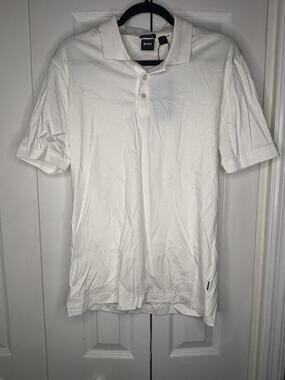 Hugo Boss Mercerised Cotton Polo Shirt White Men's Medium NWT Regular Fit